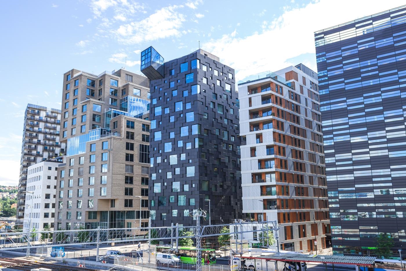 OSLO, NORWAY - AUG 10, 2016. Oslo downtown modern Nordic architecture. Office and business buildings in sunny summer day