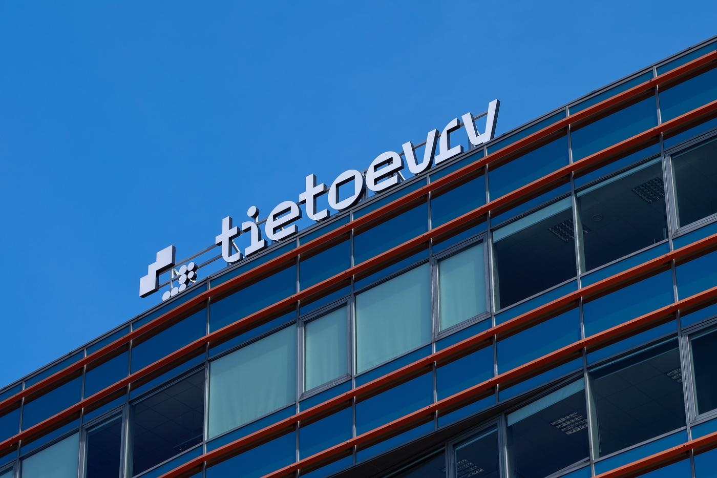 Tietoevry facade sign on office building, Riga, Latvia