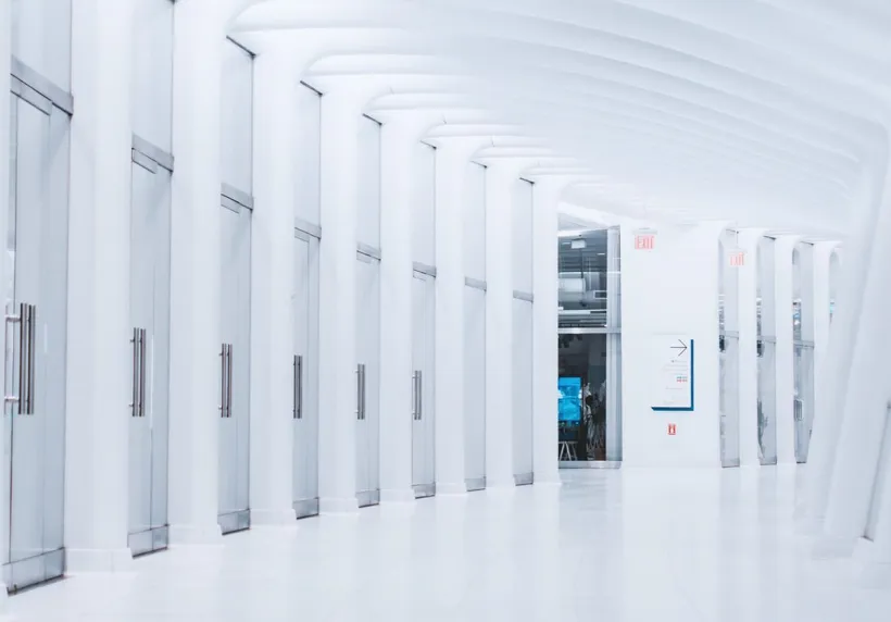 White hallway of the labaratory or office building